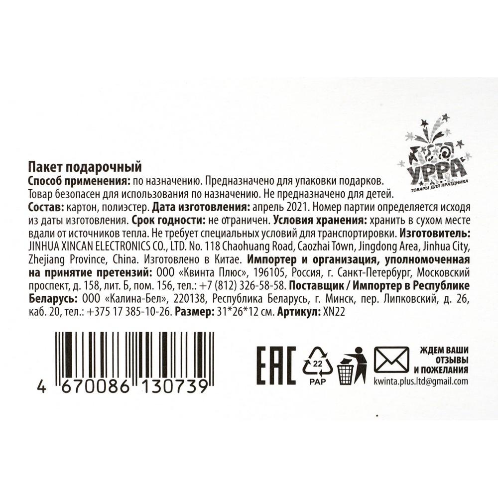 Пакет подарочный УРРА " Для тебя красота внутри " , 31*26*12см. Фото 2.