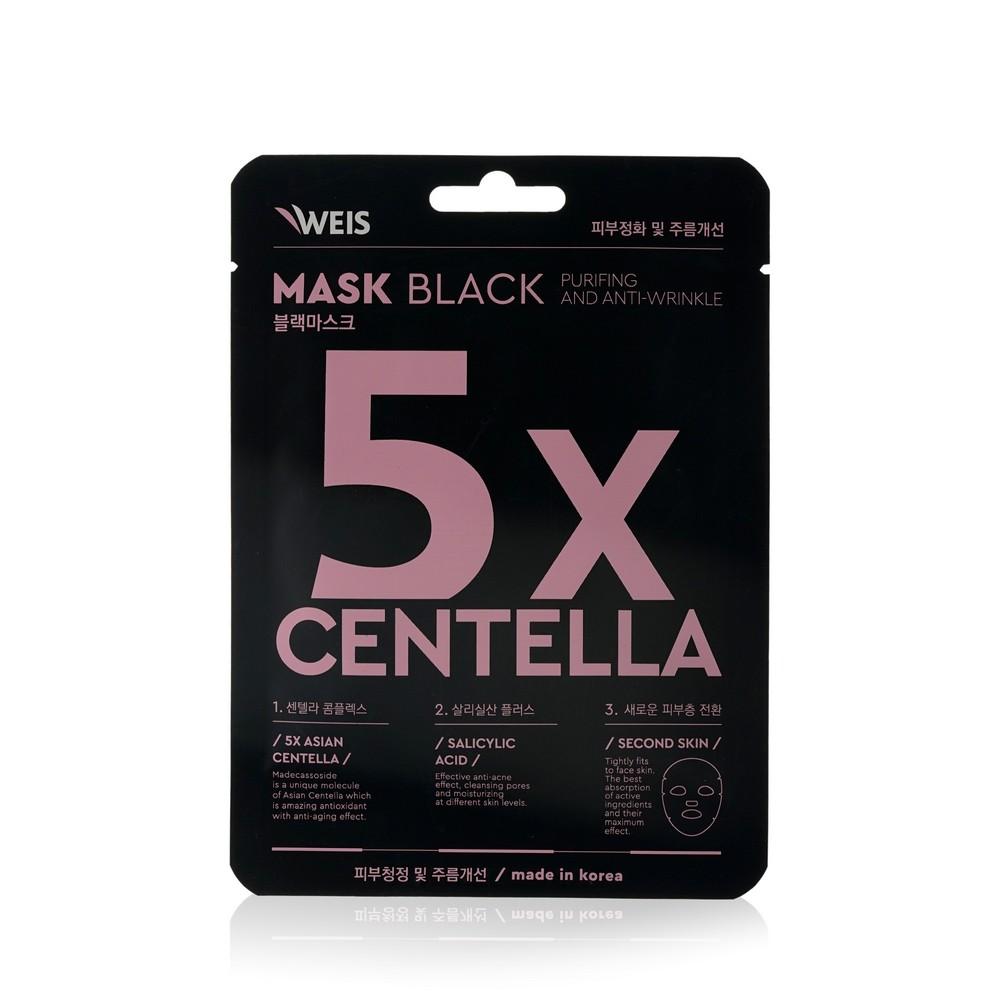 Маска для лица WEIS Black mask " 5X centella " с центеллой азиатской и салициловой кислотой 25г. Фото 1.