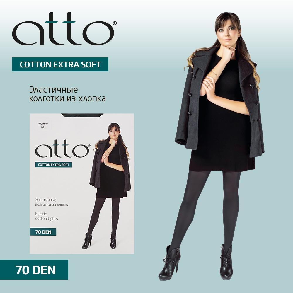 Женские хлопковые колготки Atto Cotton 70den Черный 4 размер. Фото 5.