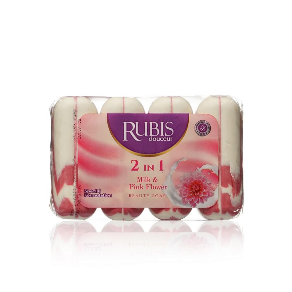 Мыло туалетное Rubis " Milk & Pink Flower " 4*90г. Фото 1.