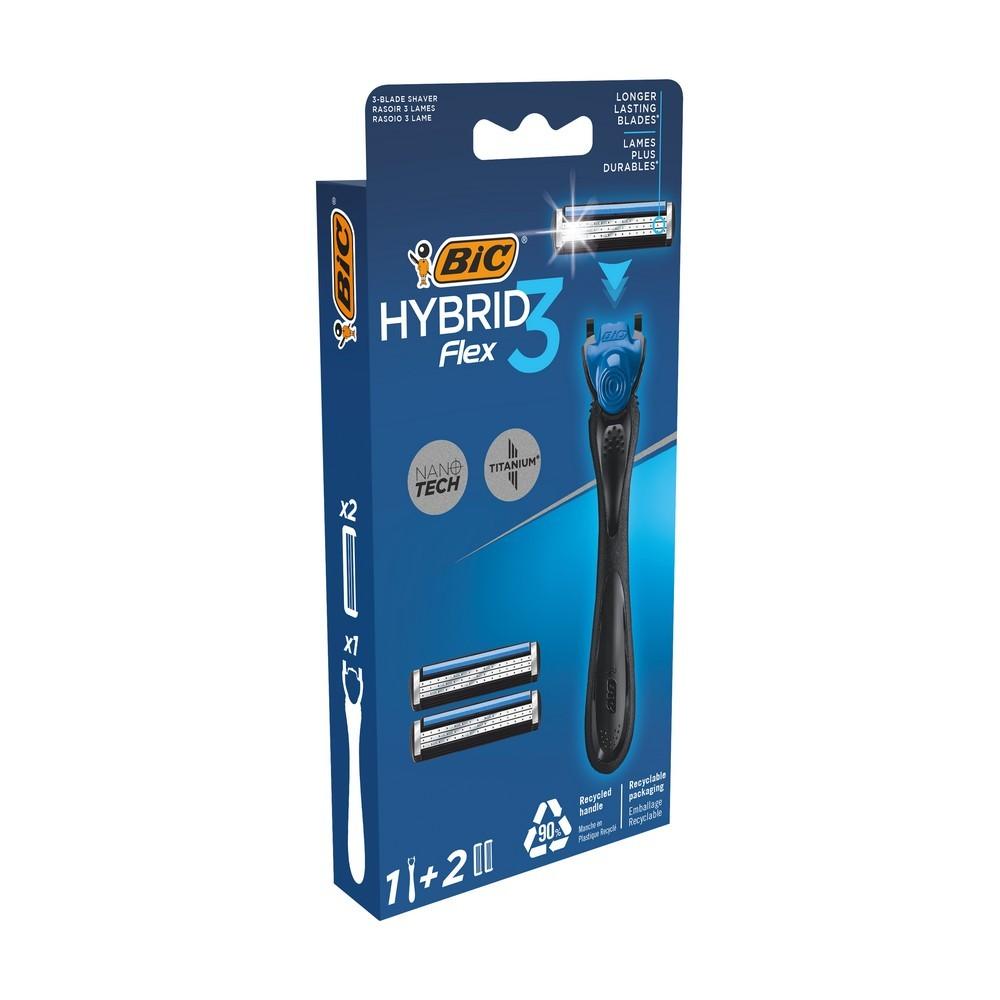 Мужской станок для бритья Bic Flex 3 Hybrid + 2 сменные кассеты. Фото 1.