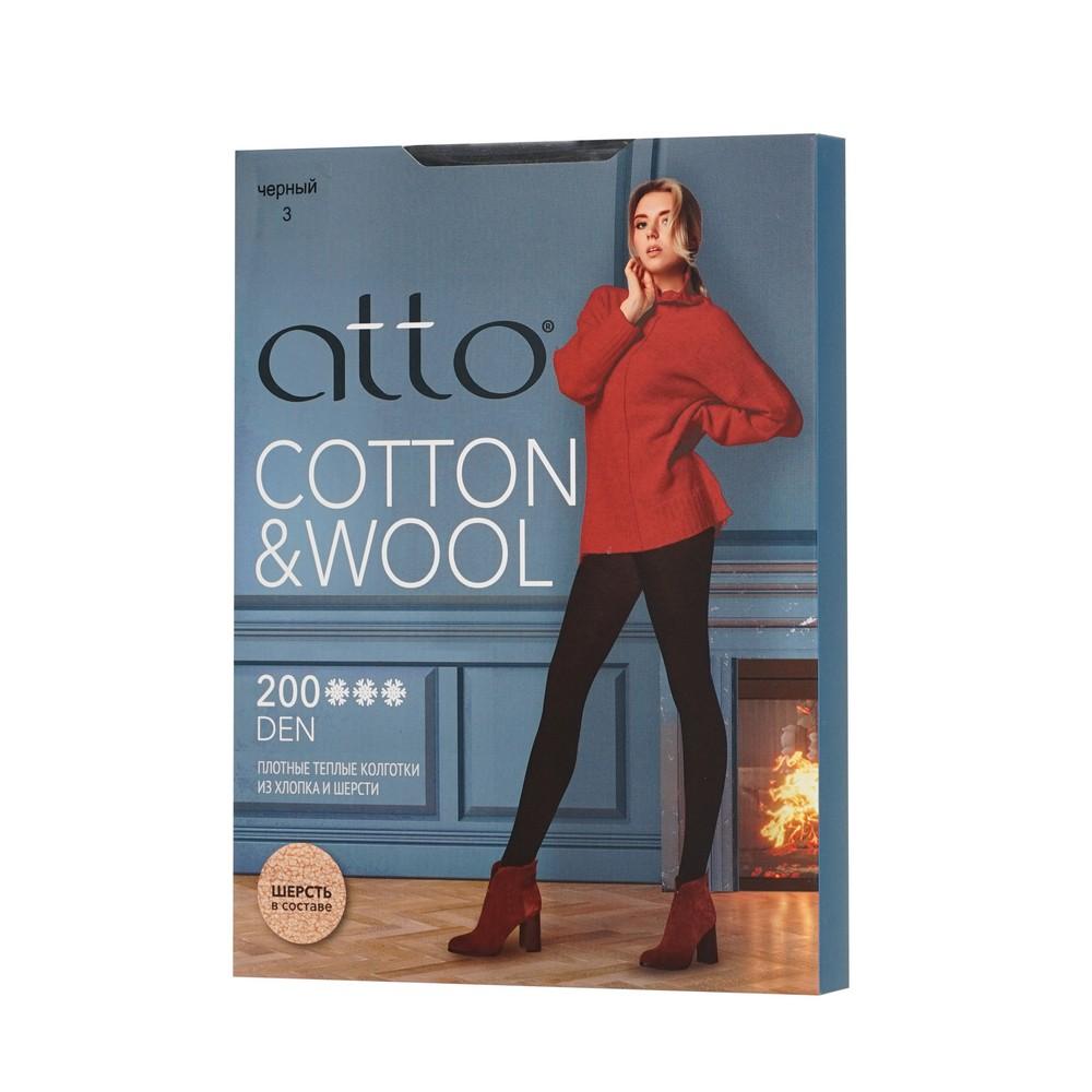 Женские плотные колготки из хлопка и шерсти Atto Cotton & Wool 200den Черный 3 размер. Фото 5.