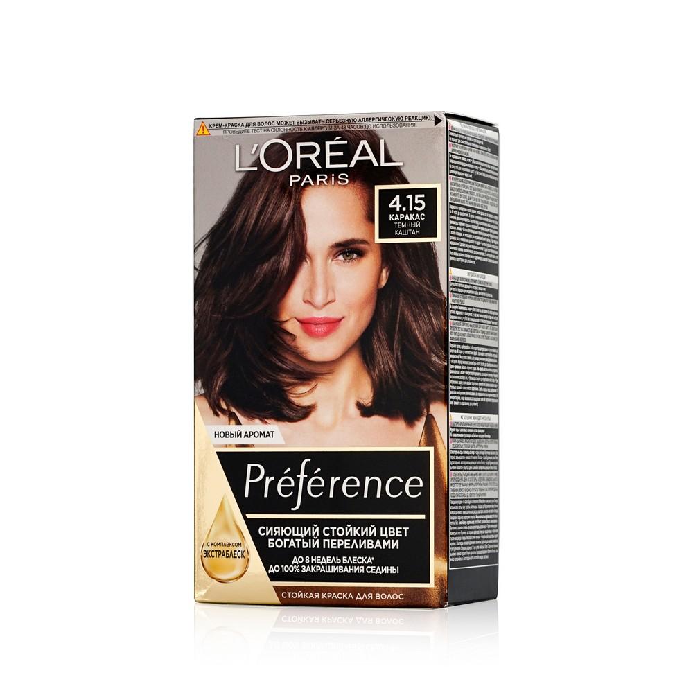 Краска L'Oreal Paris Preference стойкая для волос 4.15 Каракас. Фото 1.