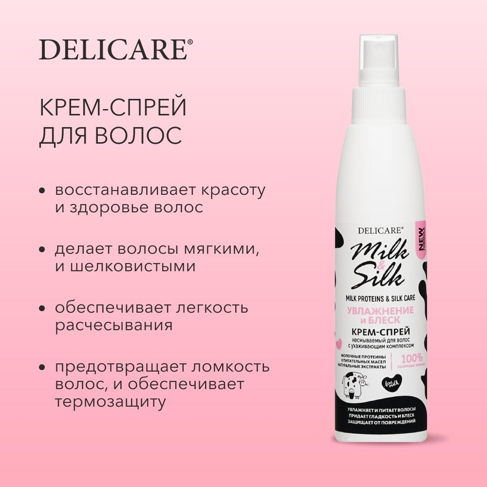 Несмываемый крем - спрей для волос Delicare Milk & Silk " увлажнение и блеск " 200мл. Фото 6.