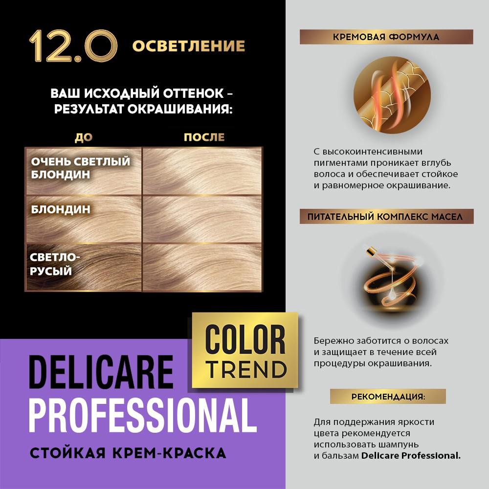 Стойкая крем - краска для волос Delicare Professional Color Trend 12.0 Осветление. Фото 9.