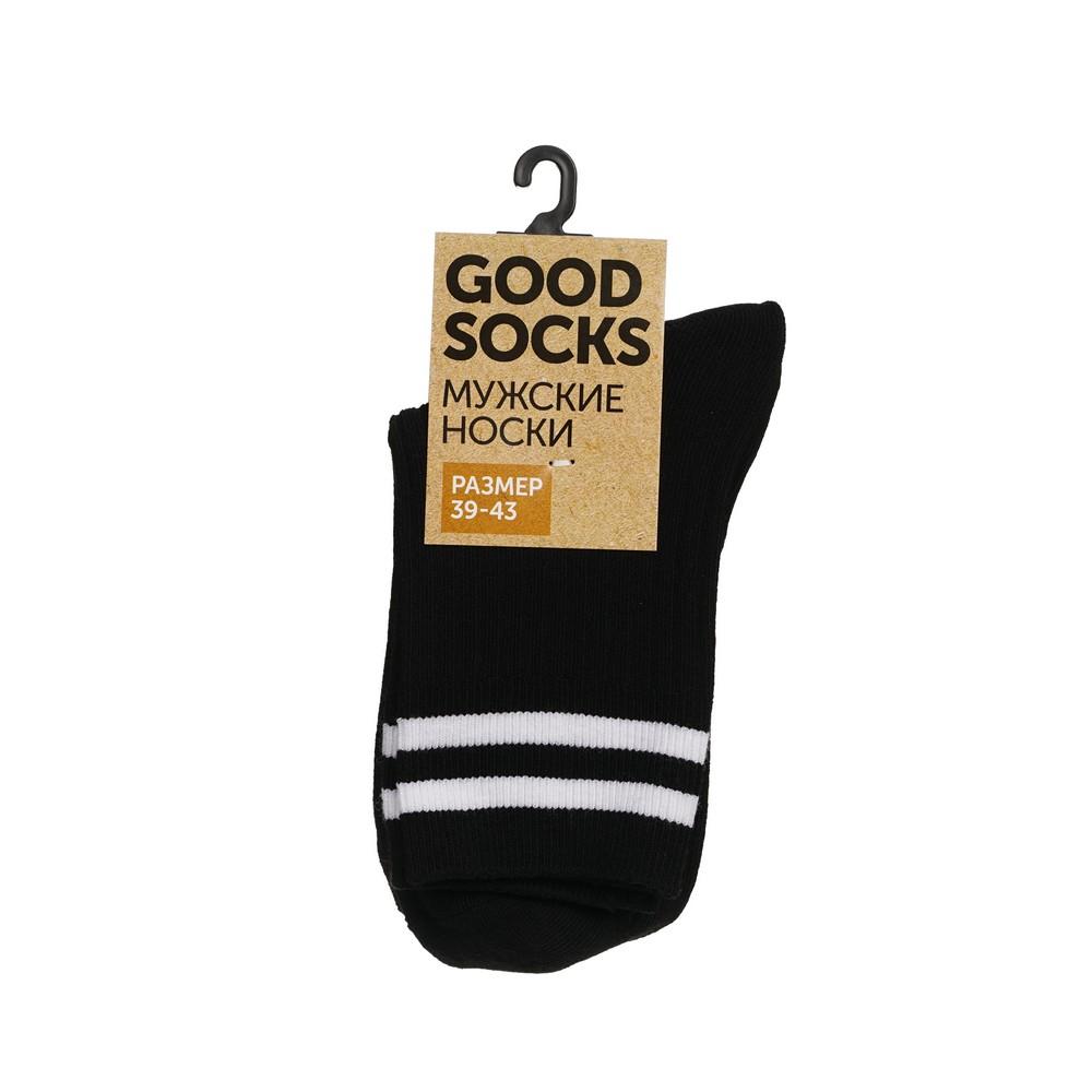 Мужские однотонные носки Good Socks Лапша/Полоски Черный - Белый р.39-43.