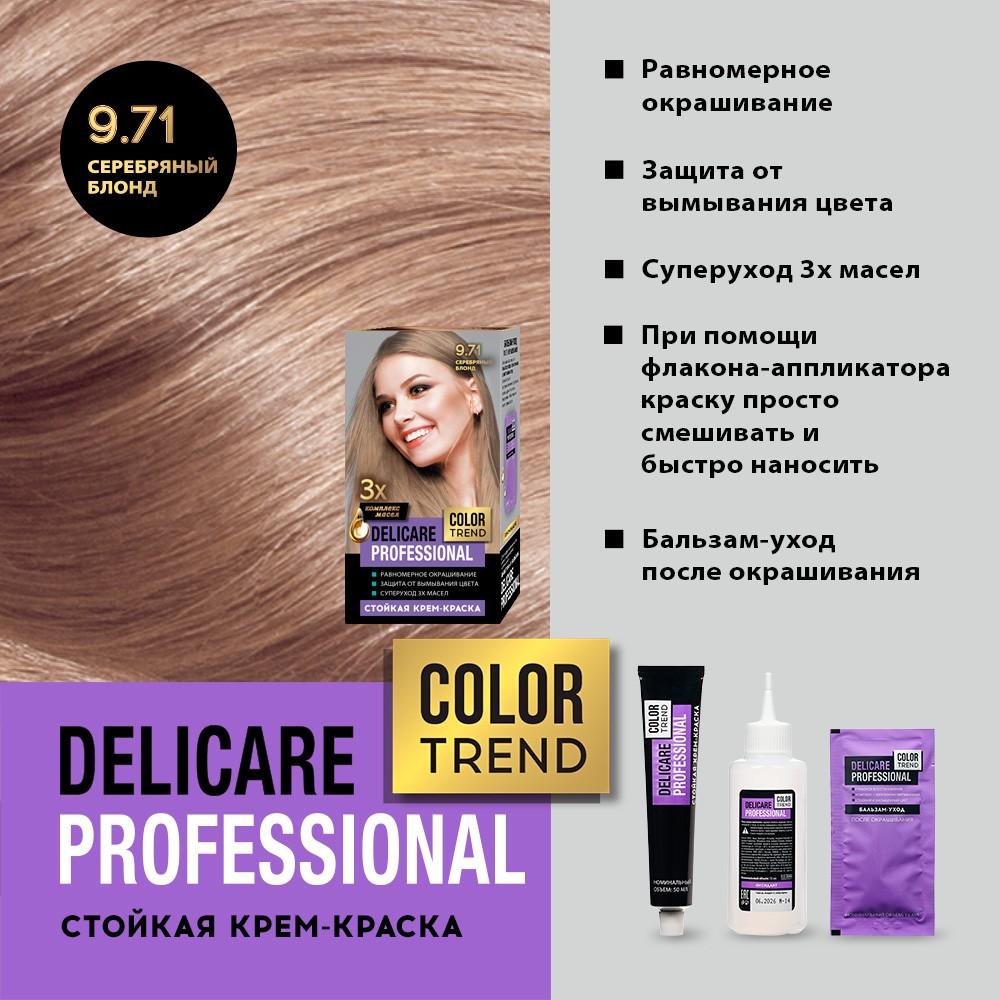 Стойкая крем - краска для волос Delicare Professional Color Trend 9.71 Серебряный блонд. Фото 6.