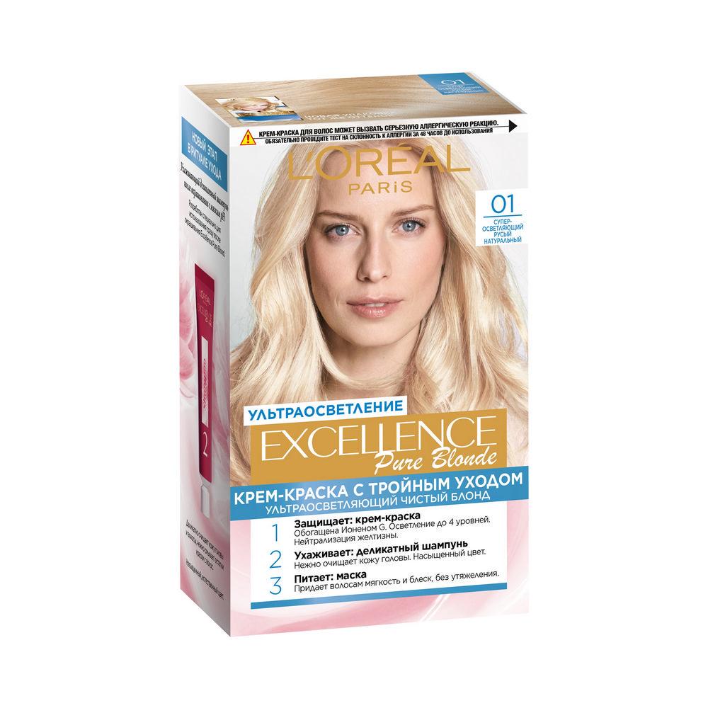 Крем - краска L'Oreal Paris Excellence Pure Blonde стойкая для волос 01 Русый. Фото 1.