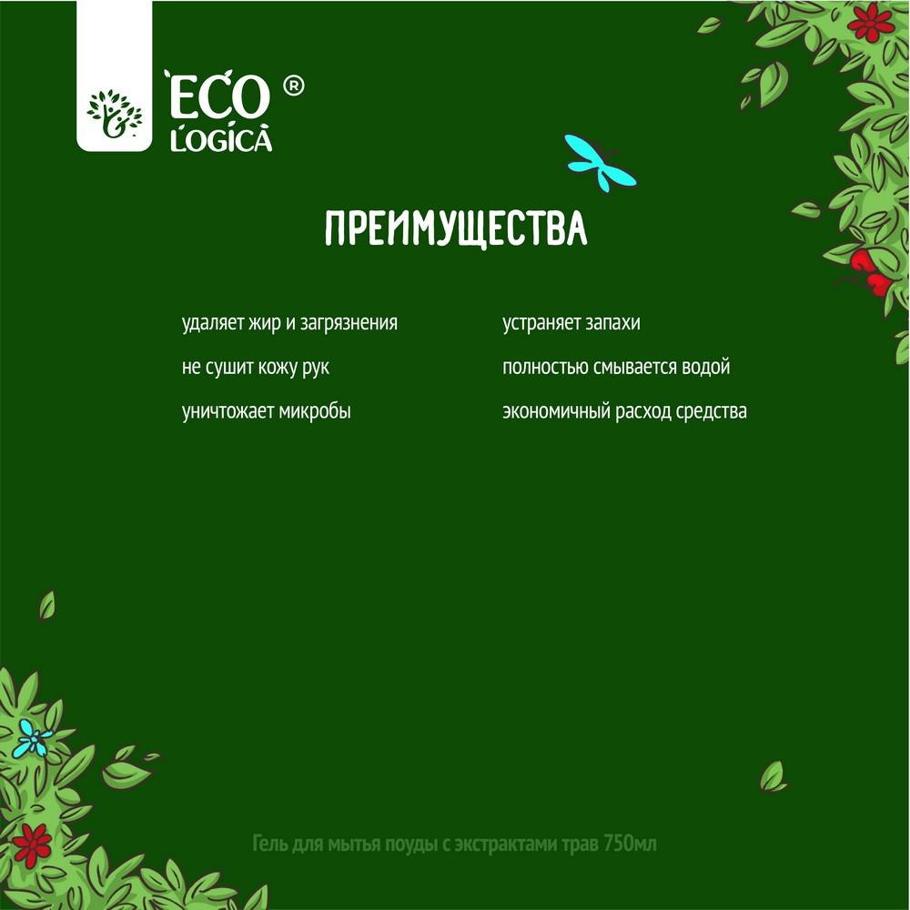 Гель для мытья посуды Ecologica с экстрактами трав , дой-пак 750мл. Фото 7.