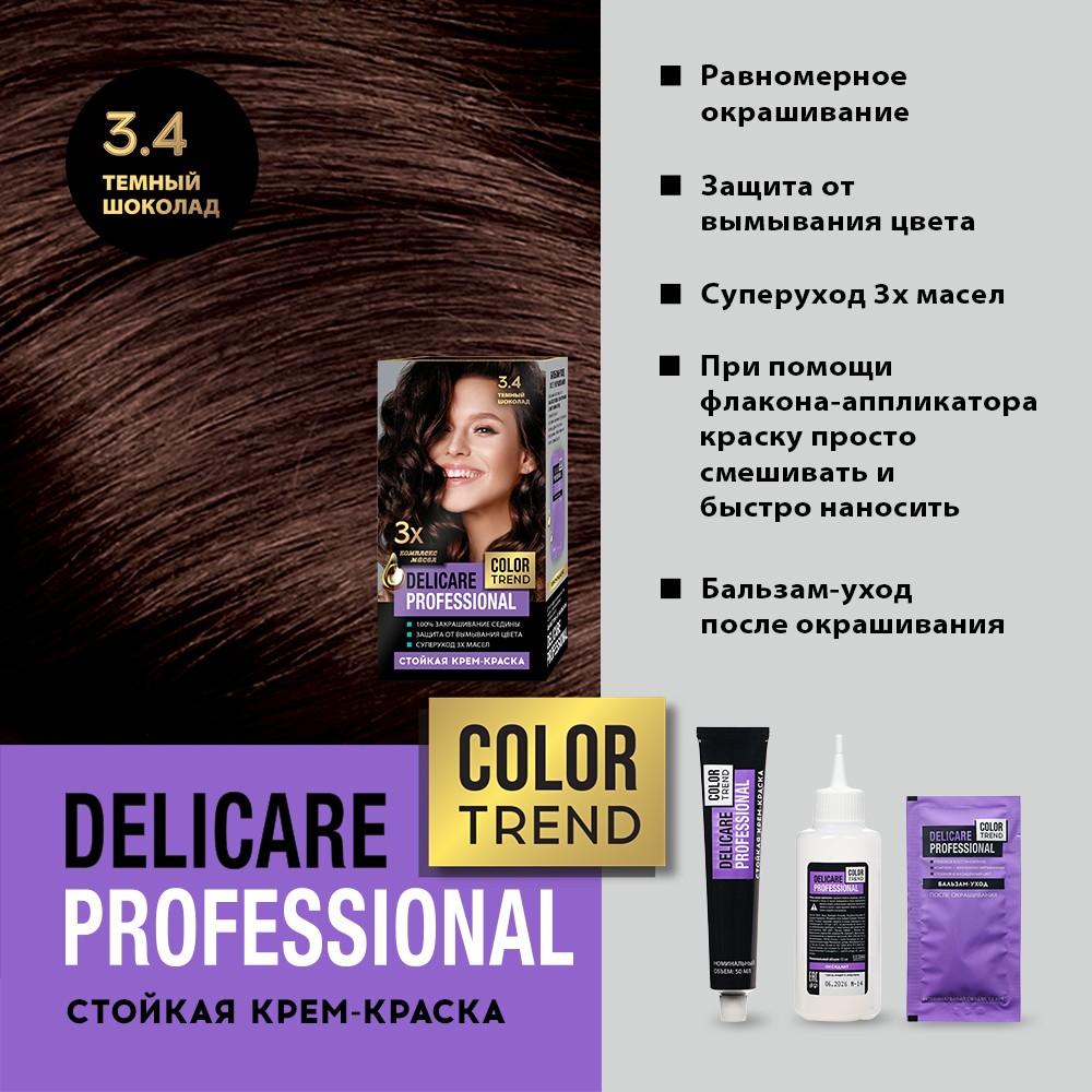 Стойкая крем - краска для волос Delicare Professional Color Trend 3.4 Темный шоколад. Фото 6.