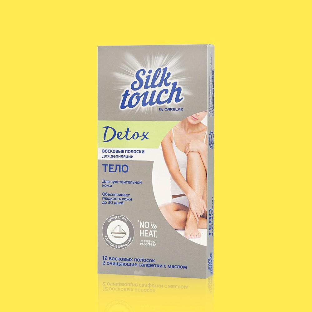 Восковые полоски для депиляции Carelax Silk Touch Detox для тела 12шт. Фото 1.