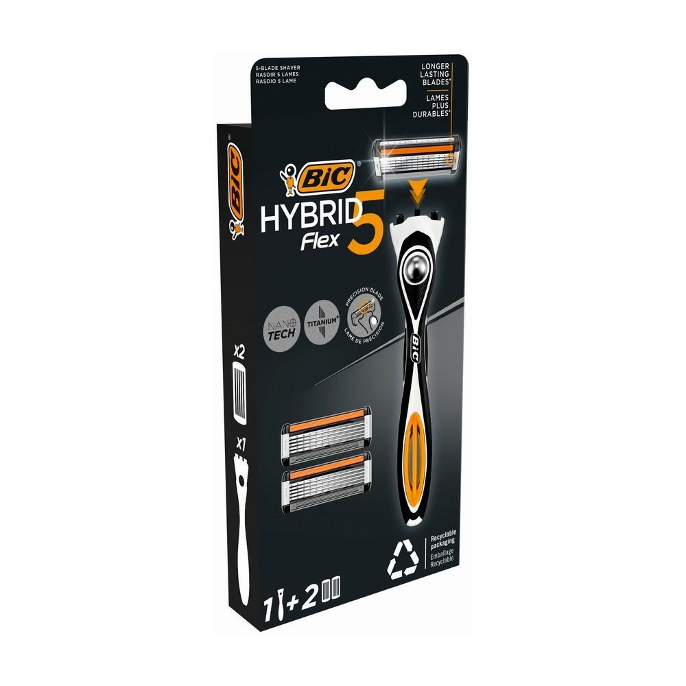 Мужской станок для бритья Bic Flex 5 Hybrid + 2 сменные кассеты. Фото 1.