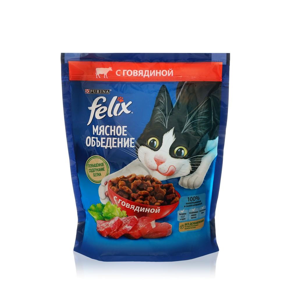 Сухой корм для кошек Felix Мясное объедение " Говядина " 600г. Фото 1.