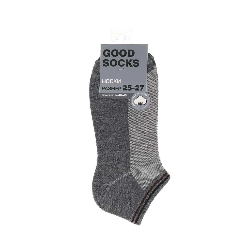 Мужские укороченные носки Good Socks серые с двумя полосками р.25-27. Фото 1.