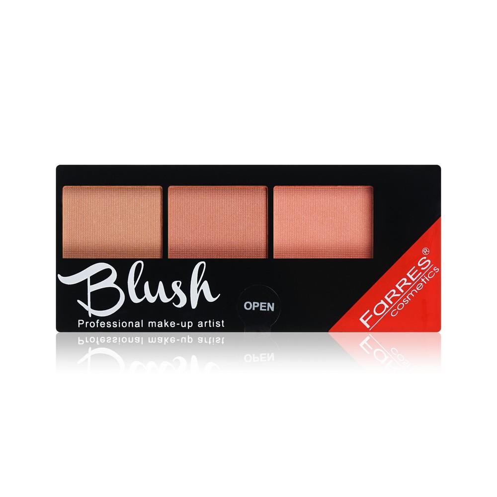 Румяна для лица Farres Blush 3 оттенка + кисть 02 Коричневый / Светло-коричневый 11г. Фото 1.