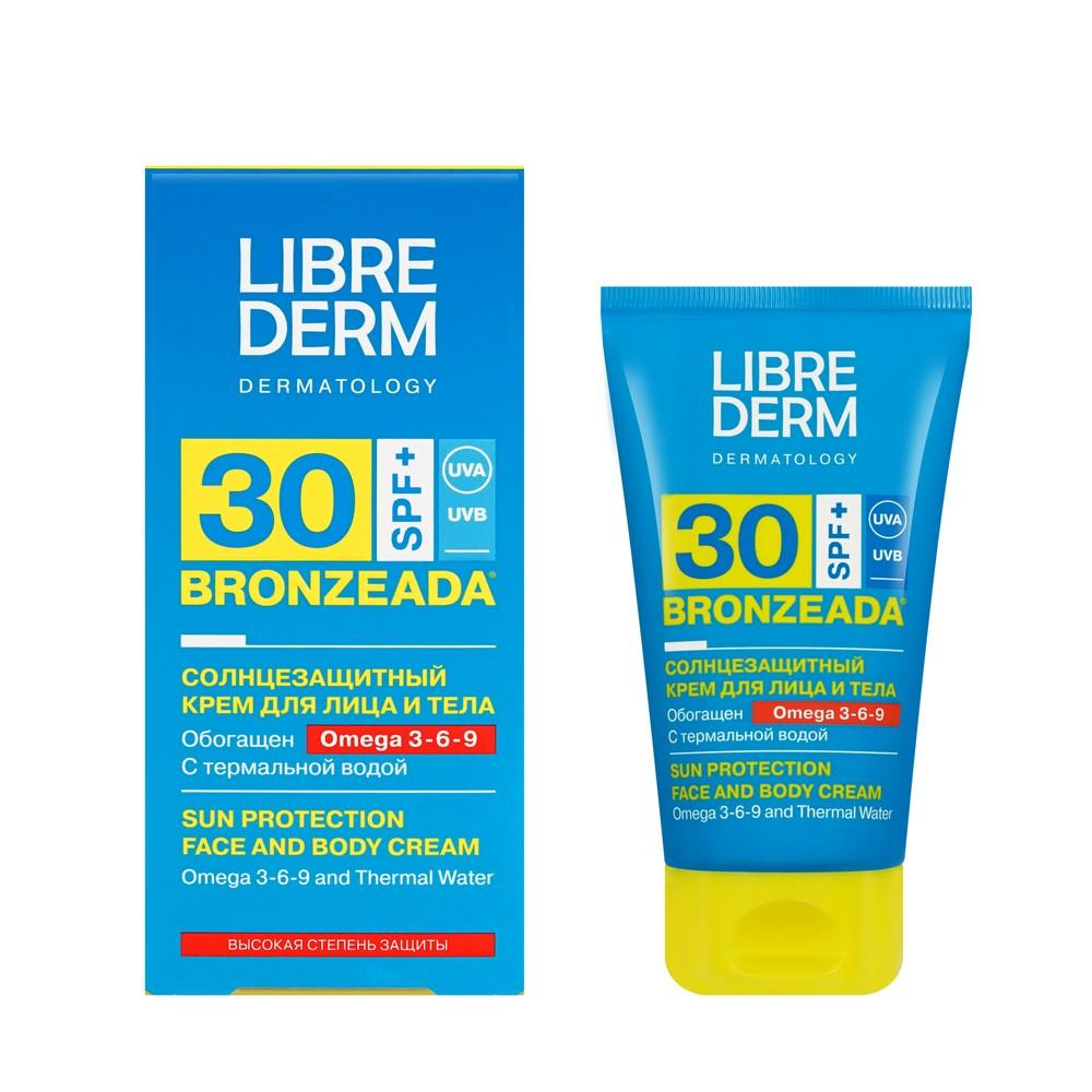 Солнцезащитный крем для лица и тела Librederm Bronzeada SPF 30 с Омега 3-6-9 и термальной водой 150мл.