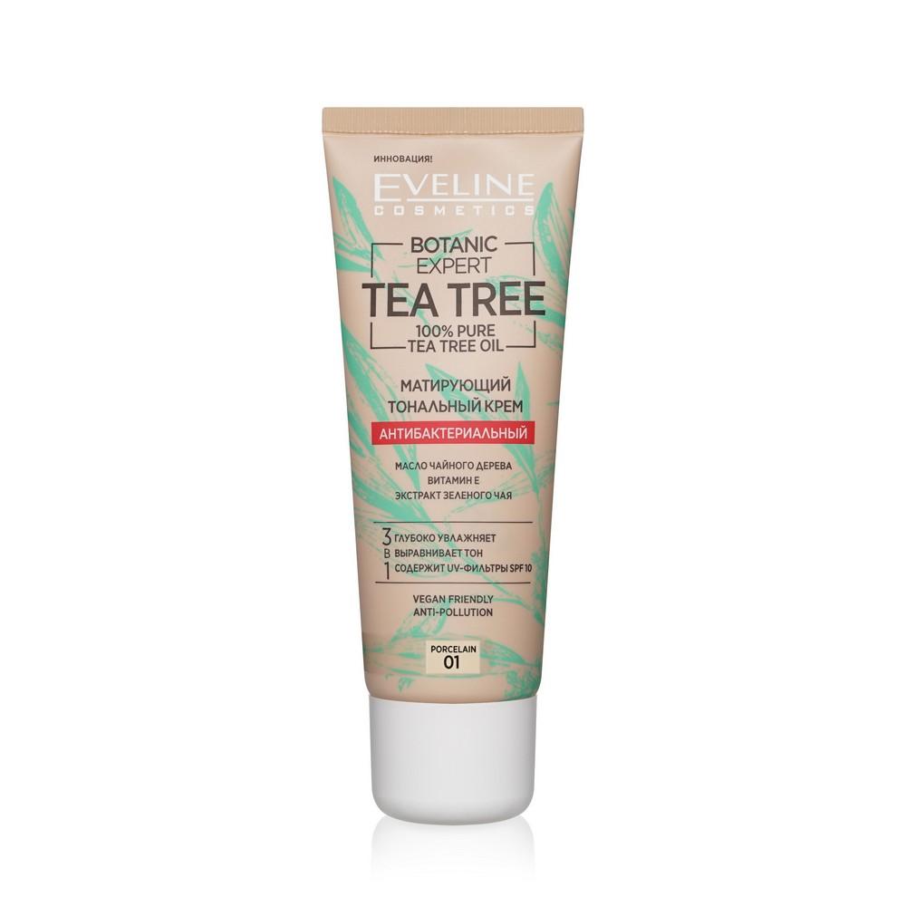 Тональный крем для лица Eveline Tea tree антибактериальный матирующий 01 Porcelain 30мл. Фото 1.