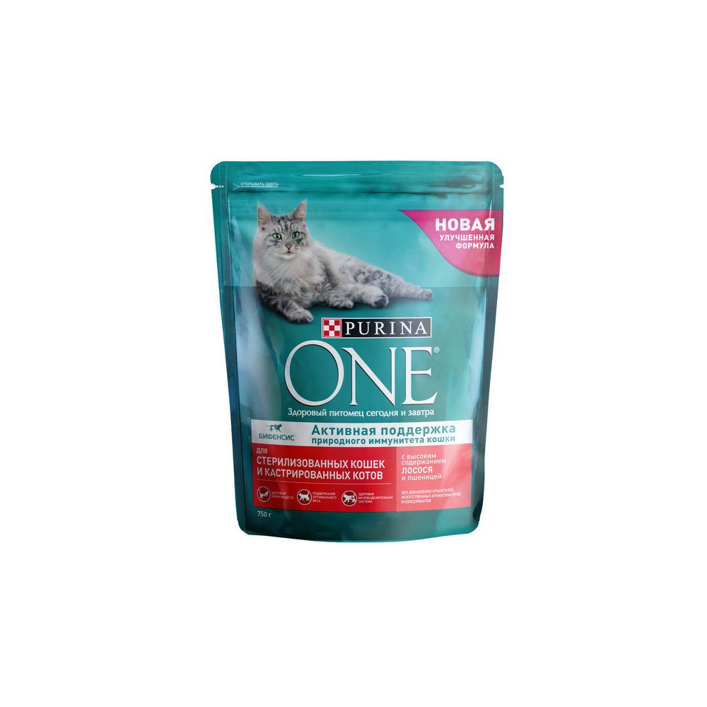 Сухой корм для стерилизованных кошек Purina One с лососем и пшеницей 750г. Фото 1.