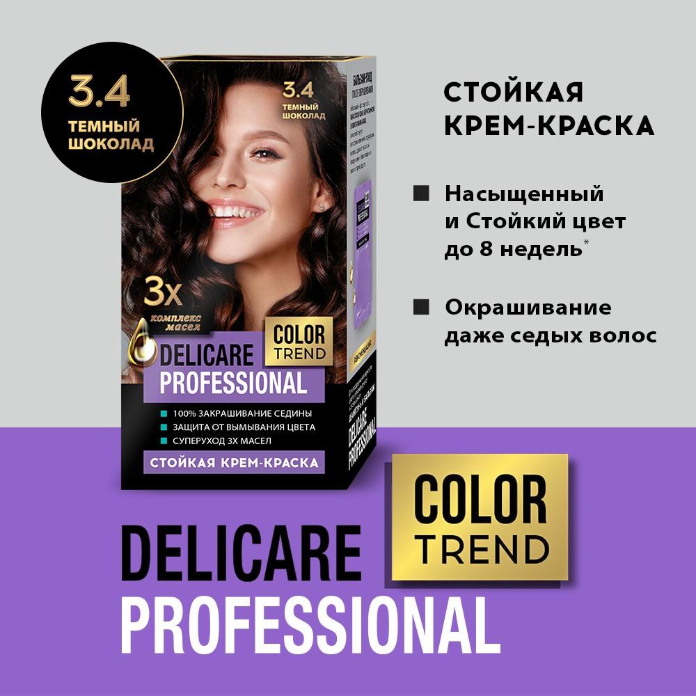 Стойкая крем - краска для волос Delicare Professional Color Trend 3.4 Темный шоколад. Фото 5.