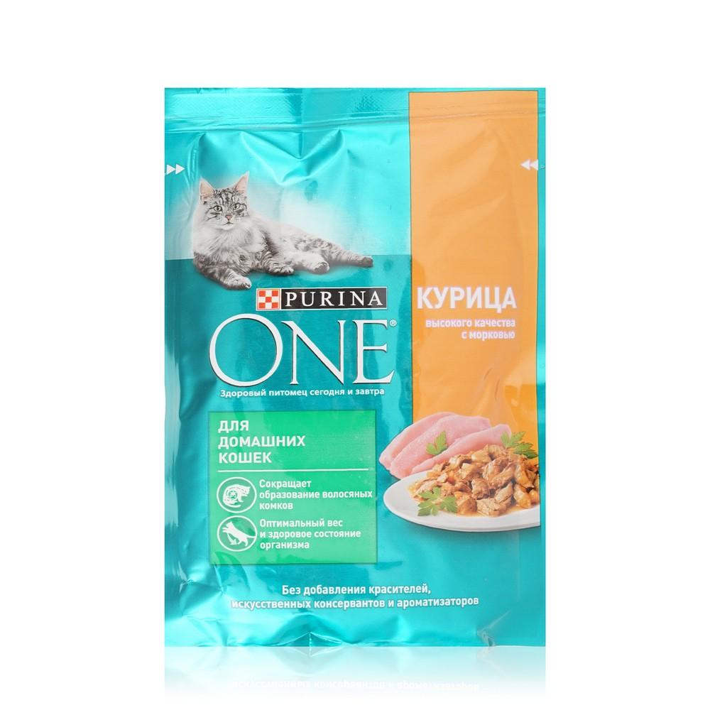 Влажный корм для домашних кошек Purina One с курицей 75г. Фото 1.