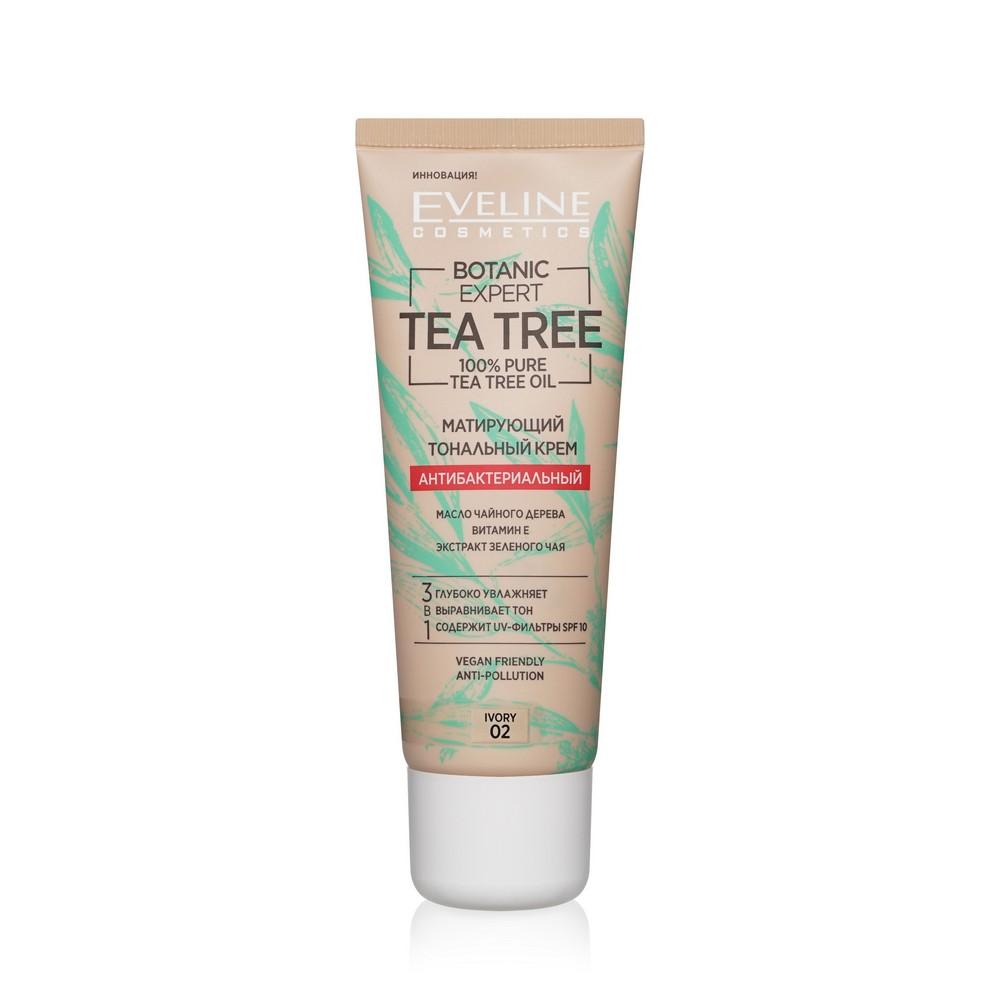 Тональный крем для лица Eveline Tea tree антибактериальный матирующий 02 Ivory 30мл. Фото 1.