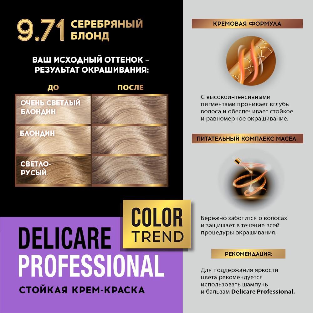 Стойкая крем - краска для волос Delicare Professional Color Trend 9.71 Серебряный блонд. Фото 9.