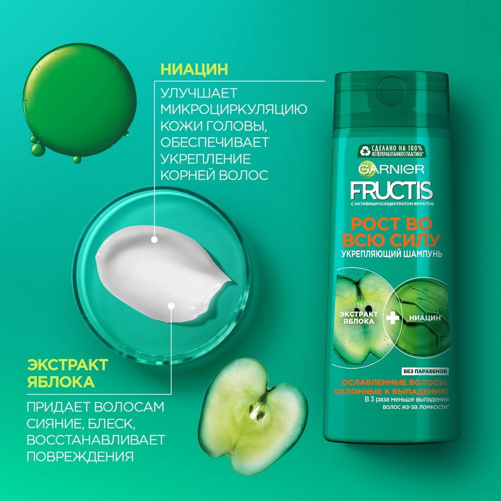 Укрепляющий шампунь Fructis Рост во всю силу для ослабленных волос , склонных к выпадению 400мл. Фото 9.