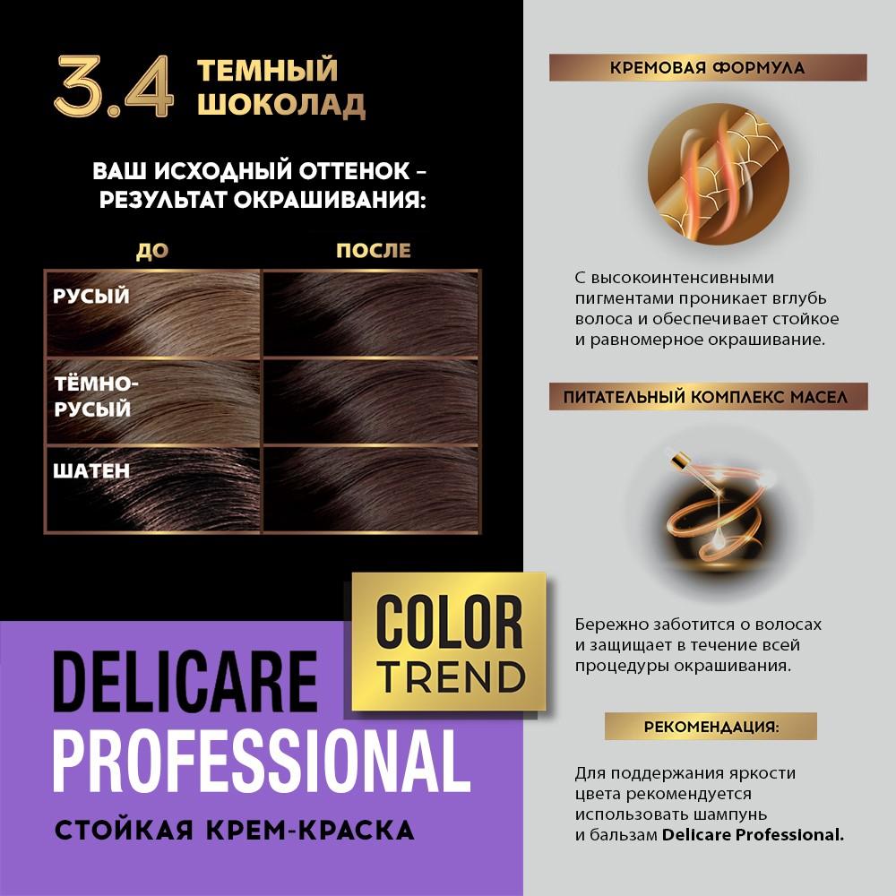 Стойкая крем - краска для волос Delicare Professional Color Trend 3.4 Темный шоколад. Фото 9.