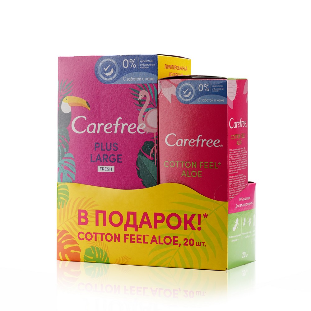 

Ежедневные прокладки Carefree Plus Large " Fresh " 36шт + Cotton Aloe 20шт