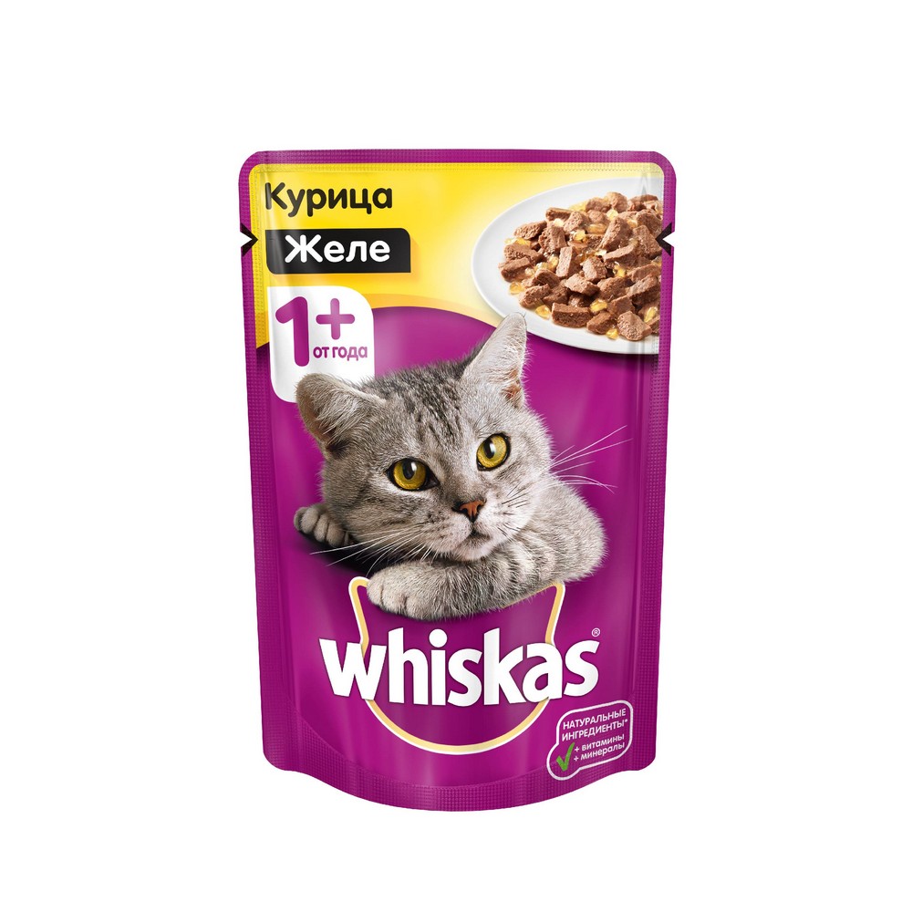 

Влажный корм для взрослых кошек Whiskas желе с курицей