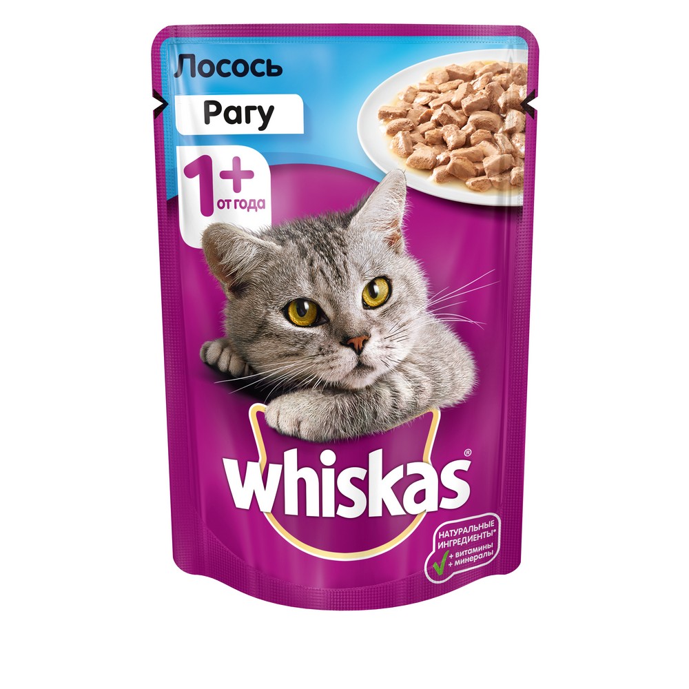 

Влажный корм для взрослых кошек Whiskas с лососем 85г