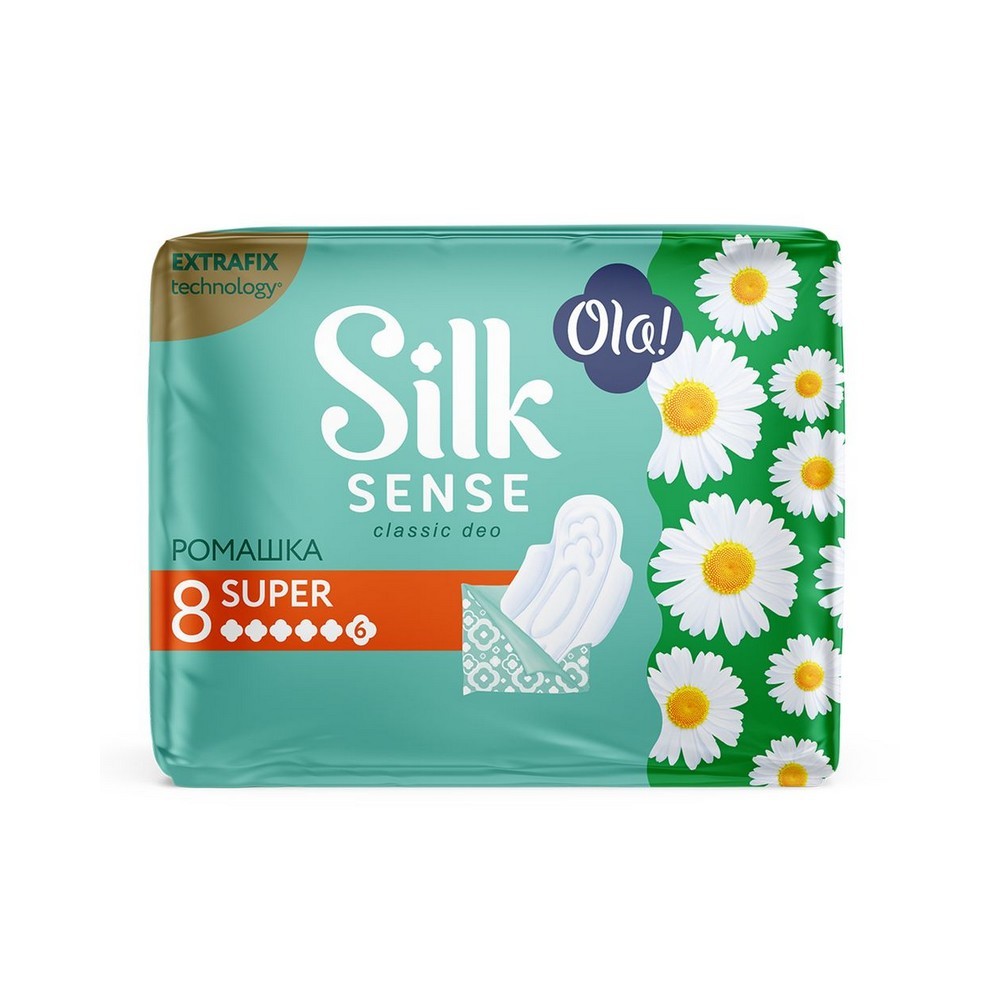 

прокладки Ola! silk sense Classic wings singles ароматизированные , толстые " Солнечная ромашка " super 8шт