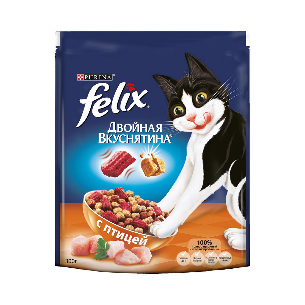 

Сухой корм для взрослых кошек Felix Двойная вкуснятина с птицей 300г