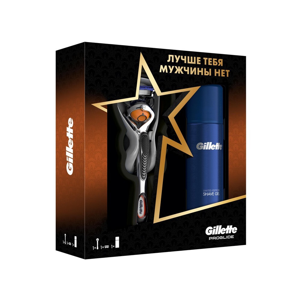 

Набор для мужчин Gillette Fusion ProGlide ( бритва со сменной кассетой + гель для бритья для чувствительной кожи 75мл )