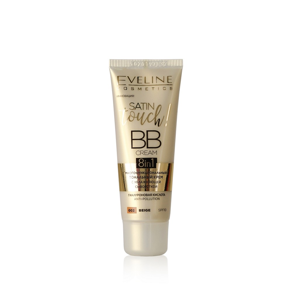 

Многофункциональный тональный крем Eveline Satin touch! BB Cream с увлажняющей сывороткой SPF10 002 Beige 30мл